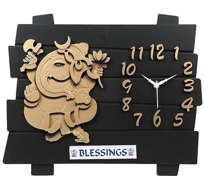 Bazaar Pirates Ganesha Wall Clock With Teddy Key Chain Complementary Free Gift Standard Black, Golden