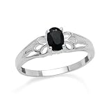 Natural Black Sapphire 925 Sterling Silver Filigree Solitaire Ring