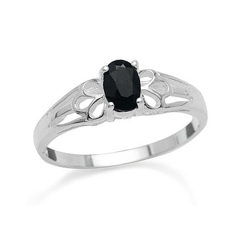 Natural Black Sapphire 925 Sterling Silver Filigree Solitaire Ring