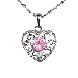 Pink Sapphire Cubic Zirconia 0.5ct Center Filigree Heart Platinum Overlay CAREFREE Sterling Silver Pendant Necklace