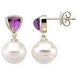14K Yellow or White Gold Paspaley South Sea Cultured Pearl and Amethyst Earrings - Various Sizes