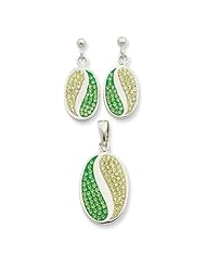 Sterling Silver Green & Yellow CZ Earrings & Pendant Set