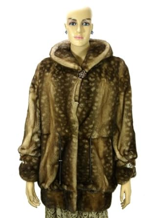 Leopard Print 100% Full Skin Female Mink Fur Coat with Hood
