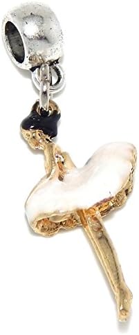 Jewelry Monster Dangling Gold Tone "Ballerina Wearing White Tutu" Charm Bead B61205