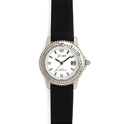 NICOLET Women's Silver-Tone Watch with Black Leather Strap. Model: NC-7001W