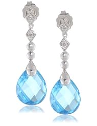 Sterling Silver, Gemstone, and Diamond Briolette Drop Earrings