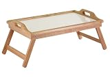 Foldable Natural & White Bed Breakfast Tray with Handle