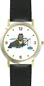 Walrus Ice Fishing Cartoon - JP Animal - WATCHBUDDY&reg; DELUXE TWO-TONE THEME WATCH - Arabic Numbers - Black Leather Strap-Size-Women's Size-Small