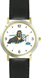 Walrus Ice Fishing Cartoon - JP Animal - WATCHBUDDY® DELUXE TWO-TONE THEME WATCH - Arabic Numbers - Black Leather Strap-Size-Large ( Men's Size or Jumbo Women's Size )