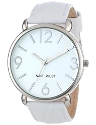 Nine West Womens NW/1559WTWT Silver-Tone White Croco-Grain Pattern Strap Watch