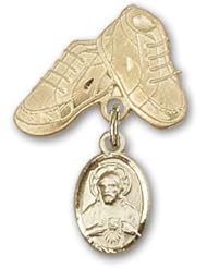 14kt Gold Baby Badge with Scapular Charm and Baby Boots Pin