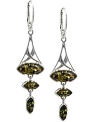 Sterling Silver Amber Marquise-shaped Leverback Earrings