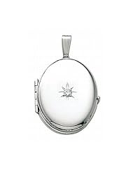 14K White Gold Oval and Diamond Four Photo Locket 3/4 inch x 1 inch White Gold