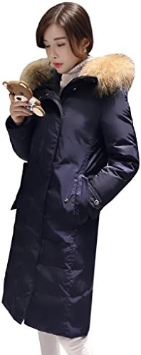 Melete Women's Long Down Jacket Hooded Winter Coat Navy blue L