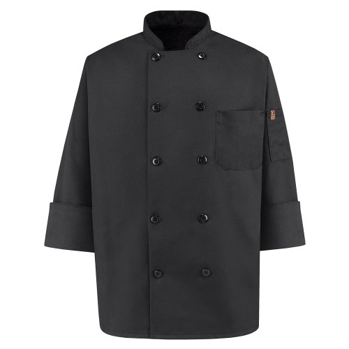 Chef Designs Black Ten Pearl Buttons Chef Coat 0425