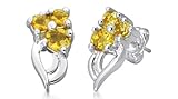 Round Cut Citrine Three Stone Earrings Sterling Silver