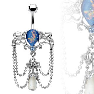 Synthetic Blue Opal Chandelier Belly Button Navel Ring