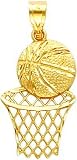 14K Yellow Gold Basketball & Hoop Charm Pendant New