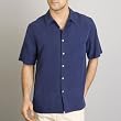 Sandals Cay Men's Night Blue Tonal Leaf Silk Camp Shirt