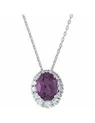 14K White Gold Oval Cut Amethyst and Diamond Pendant -- LIFETIME WARRANTY