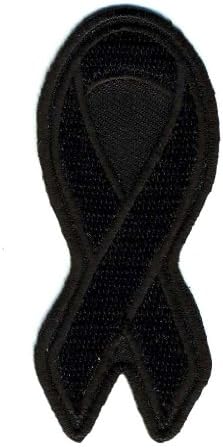 Embroidered Iron On Patch - Black Support Ribbon Remembrance Mourning 3" Patch