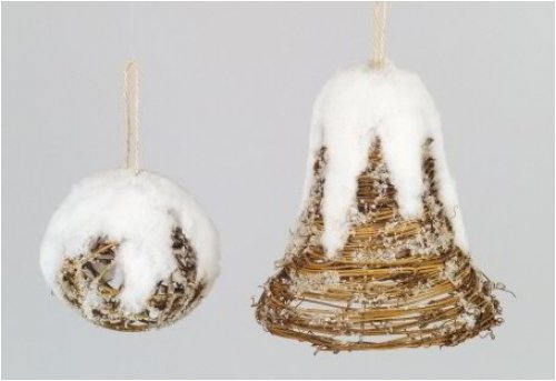 6er-SET Rattan-Kugel, geeist natur/weiß ø 10 cm
