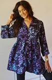 NAVY BLOUSE TOP COCONUT BUTTON BATIK BABY DOLL - FITS - PLUS 4X 5X 6X - Z133S