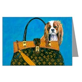 Cavalier King Charles Spaniel in Louis Vuitton Inspired Handbag Notecard Set