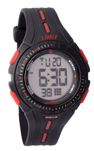 Limit Boys Round Black Plastic Digital Watch 5391.56 With Black Bezel And Red/White Markers