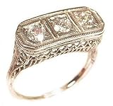 14k White Gold Art Deco Style Filigree 3 Stone .75cttw Moissanite Ring