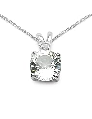 0.90 Carat Genuine Aquamarine Sterling Silver Pendant Necklace. 18"