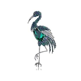Emerald Green Capri Blue Crystal Rhinestone Flamingo Zoo Animal Bird Pin Brooch: Jewelry