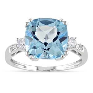 10k White Gold 5 5/8ct TGW Created White Sapphire and Blue Topaz and Diamond Fashion Ring (0.02 Cttw, G-H Color, I1-I2 Clarity)