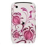 White with Hot Pink Pomegranate Flower Snap on Hard Skin Cover Case for Blackberry Curve 8520 8530 + Belt Clip