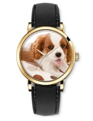 SPRAWL Aanalog Fashion Series Gold Ladies Watches of Genuine Black Leather Strap,Unique Wrist Watch for Women Girls Designed with cute puppy