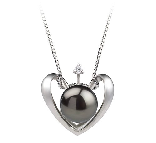 Heart Black 9-10mm AA Quality Freshwater 925 Sterling Silver Pearl Pendant