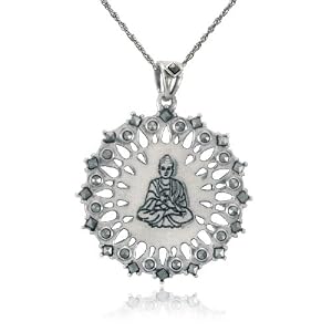 Sterling Silver Marcasite Buddha Pendant, 18 by Amazon.com Collection