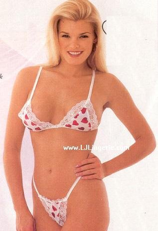Tri Top and g string lingerie set with foil hearts and lace
