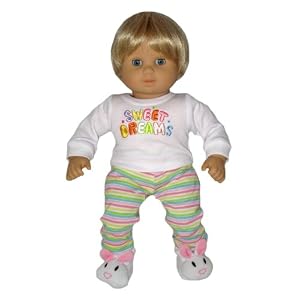 Sweet Dreams Pajamas and Bunny Slippers. Fits 15 Dolls Like Bitty Baby Doll and Others. by Silly Monkey