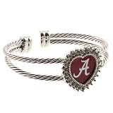 University of Alabama Silver toned double wired cuff bracelet with crystal rhinestones surrounding the heart shaped Alabama logo