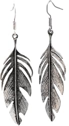 Long & Lovely! 2.5 Feather Leaf Dangle Earrings - Pewter Finish
