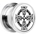 00 Gauge Steel Black And White Celtic Cross Screw Fit Plug