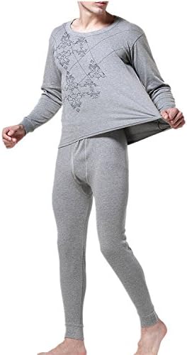 Type2 Grey Men's Winter Round Collar Thermal Long Sleeve Underwear Suit