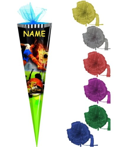 Schultüte Fußball 85 cm incl. Schleife und NAMEN mit Tüllabschluß 6-eckig Zuckertüte