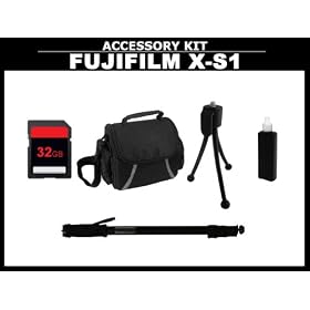 Travel Accessory Kit with 32GB SD Card for FUJIFILM XS1 Digital Camera (Includes Case + Mini Tripod + Monopod)