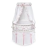 White Elegance Round Baby Bassinet w/White Waffle & Pink Bedding