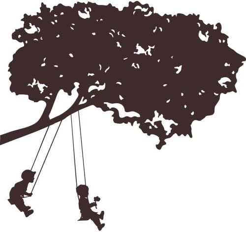 Kids Swinging Brown Tree Wall Accent Self Stick Decal
