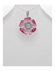 Flower Colored Enamel Pendant Necklace In 92.5 Sterling Silver