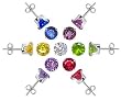 6 MM Round 7 Color Cubic Zirconia .925 Sterling Silver Post Friction Back Stud Earrings Set