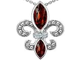 8.06 cttw Genuine Garnet and Diamond Fleur De Lis Pendant in 925 Sterling Silver